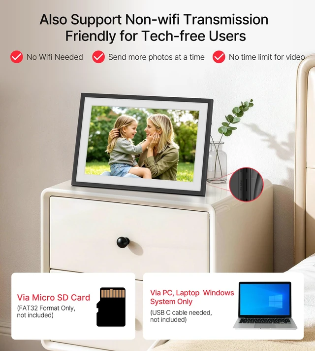 Alt view image 3 of 7 - Frameo Digital Picture Frame, 10.1'' Digital Photo Frame WiFi, 32GB Memory | 1280x800 IPS Touch Screen, Send Photos/Videos from Your Phone Anywhere, Photo Gifts for Parents and Grandparents