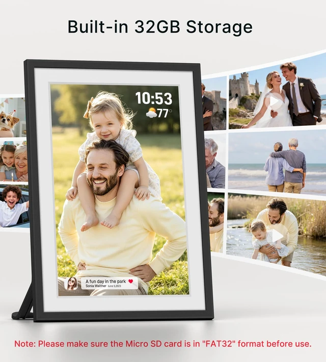 Alt view image 4 of 7 - Frameo Digital Picture Frame, 10.1'' Digital Photo Frame WiFi, 32GB Memory | 1280x800 IPS Touch Screen, Send Photos/Videos from Your Phone Anywhere, Photo Gifts for Parents and Grandparents