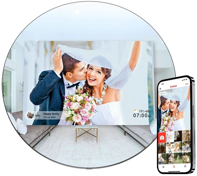 Main image of Frameo Digital Calendar & WiFi Picture Frame 10.1 inch Mirror 3-in-1 | Touchscreen Photo Frame, Auto-Synced Calendar, Share Photos & Videos via App, 32GB Wall/Tabletop