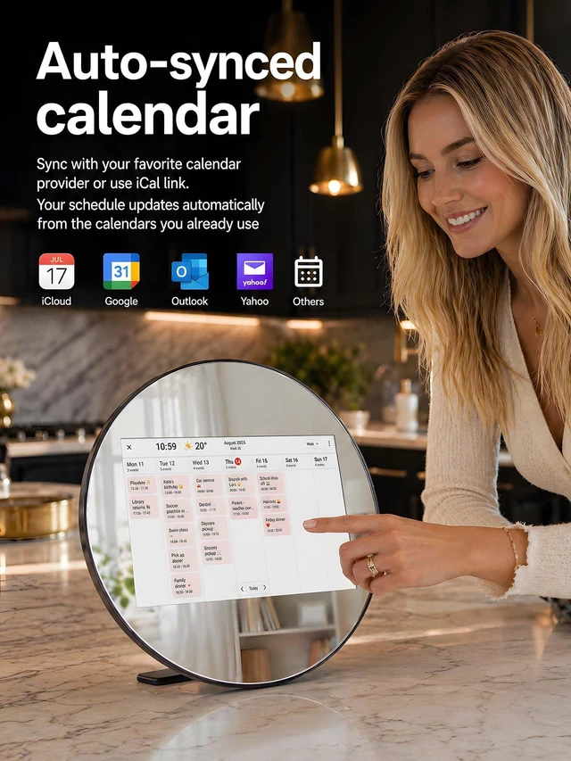 Alt view image 2 of 7 - Frameo Digital Calendar & WiFi Picture Frame 10.1 inch Mirror 3-in-1 | Touchscreen Photo Frame, Auto-Synced Calendar, Share Photos & Videos via App, 32GB Wall/Tabletop