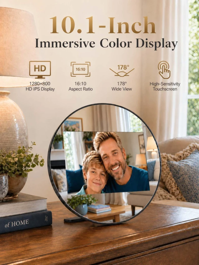Alt view image 3 of 7 - Frameo Digital Calendar & WiFi Picture Frame 10.1 inch Mirror 3-in-1 | Touchscreen Photo Frame, Auto-Synced Calendar, Share Photos & Videos via App, 32GB Wall/Tabletop