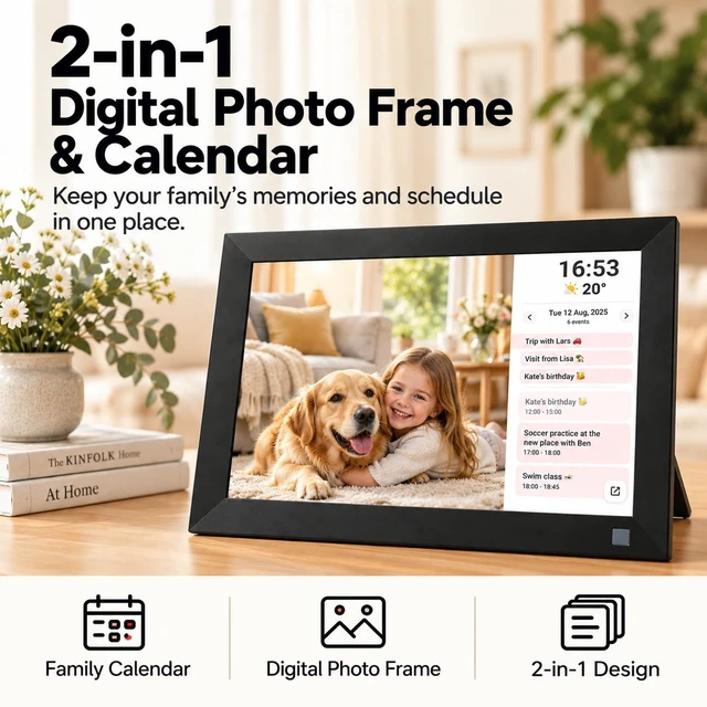 Alt view image 4 of 7 - 10.1 Inch WiFi Digital Picture Frame, Calendar | 32GB, Smart Digital Photo Frame with IPS Touch Screen, Motion Sensor, Auto-Rotate, Share Photos via Frameo App, Ideal Gift