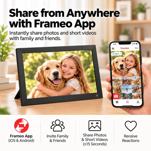 Alt view image 5 of 7 - 10.1 Inch WiFi Digital Picture Frame, Calendar | 32GB, Smart Digital Photo Frame with IPS Touch Screen, Motion Sensor, Auto-Rotate, Share Photos via Frameo App, Ideal Gift