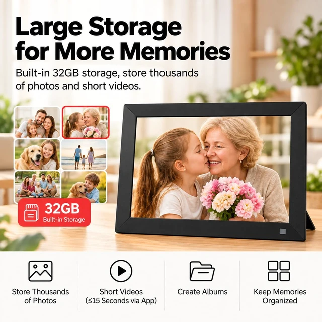Alt view image 6 of 7 - 10.1 Inch WiFi Digital Picture Frame, Calendar | 32GB, Smart Digital Photo Frame with IPS Touch Screen, Motion Sensor, Auto-Rotate, Share Photos via Frameo App, Ideal Gift