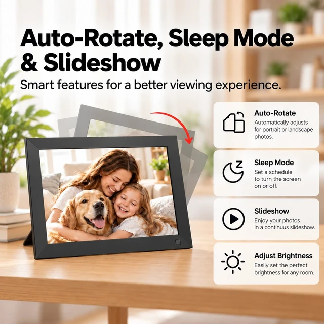 Alt view image 7 of 7 - 10.1 Inch WiFi Digital Picture Frame, Calendar | 32GB, Smart Digital Photo Frame with IPS Touch Screen, Motion Sensor, Auto-Rotate, Share Photos via Frameo App, Ideal Gift