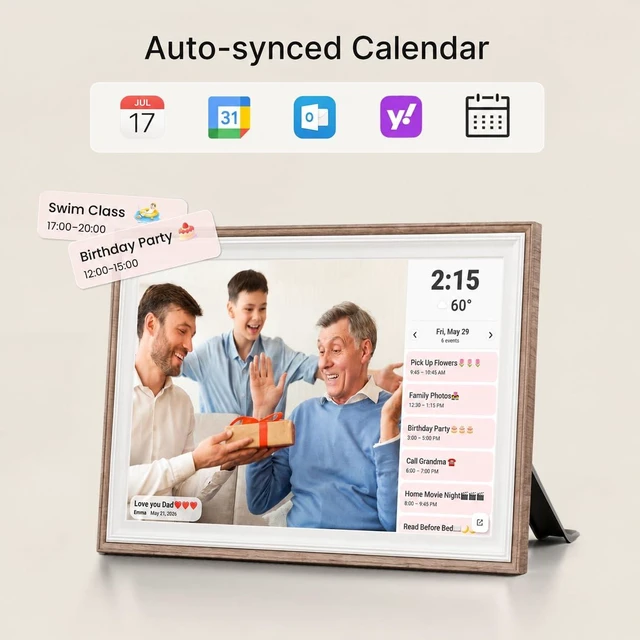 Alt view image 5 of 7 - Frameo 10.1" WiFi Digital Picture Frame, Electronic Photo Frames - 32GB | 1280x800 HD IPS Touch Screen, Slideshow, Tabletop/Wall, Send Photos/Videos from Phone, Gifts for Grandparents - Brown & White