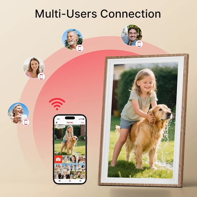 Alt view image 6 of 7 - Frameo 10.1" WiFi Digital Picture Frame, Electronic Photo Frames - 32GB | 1280x800 HD IPS Touch Screen, Slideshow, Tabletop/Wall, Send Photos/Videos from Phone, Gifts for Grandparents - Brown & White