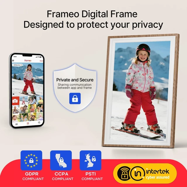 Alt view image 7 of 7 - Frameo 10.1" WiFi Digital Picture Frame, Electronic Photo Frames - 32GB | 1280x800 HD IPS Touch Screen, Slideshow, Tabletop/Wall, Send Photos/Videos from Phone, Gifts for Grandparents - Brown & White