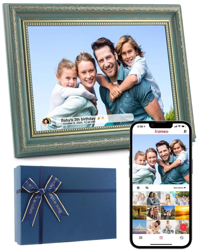 Main image of Frameo Digital Frame 10.1 Inch WiFi Digital Photo Frame with 32GB Storage, 1280x800 HD IPS Touch Screen Picture Frames Slideshow, Long Distance Realationship Gifts, Elderly Tech-Midnight Blue