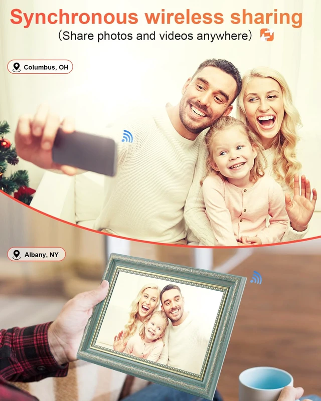 Alt view image 4 of 7 - Frameo Digital Frame 10.1 Inch WiFi Digital Photo Frame with 32GB Storage, 1280x800 HD IPS Touch Screen Picture Frames Slideshow, Long Distance Realationship Gifts, Elderly Tech-Midnight Blue