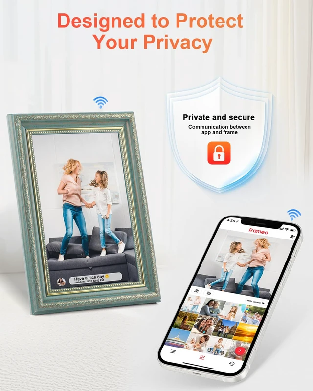 Alt view image 6 of 7 - Frameo Digital Frame 10.1 Inch WiFi Digital Photo Frame with 32GB Storage, 1280x800 HD IPS Touch Screen Picture Frames Slideshow, Long Distance Realationship Gifts, Elderly Tech-Midnight Blue