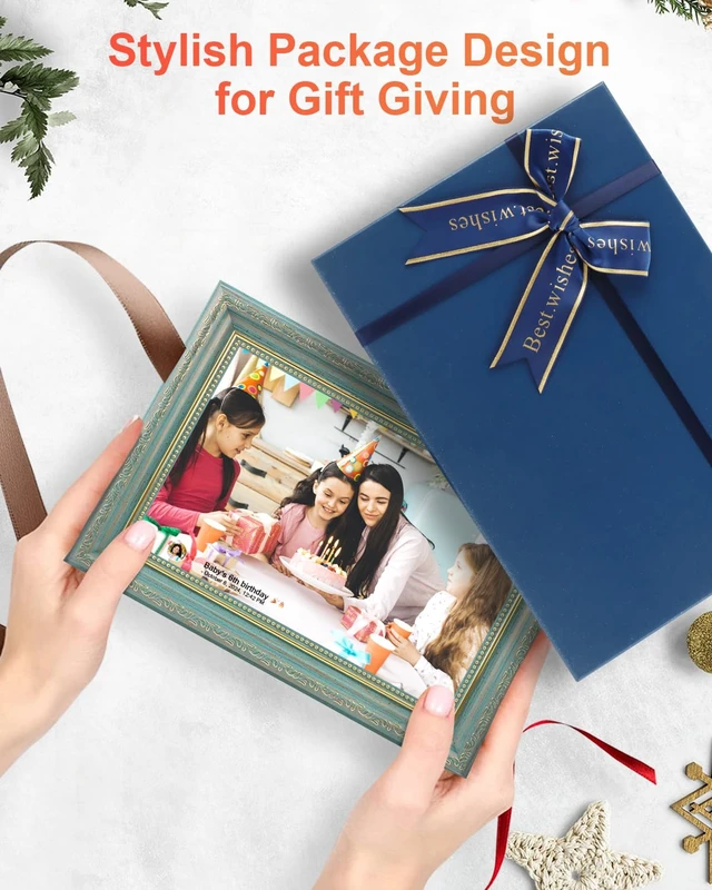 Alt view image 7 of 7 - Frameo Digital Frame 10.1 Inch WiFi Digital Photo Frame with 32GB Storage, 1280x800 HD IPS Touch Screen Picture Frames Slideshow, Long Distance Realationship Gifts, Elderly Tech-Midnight Blue
