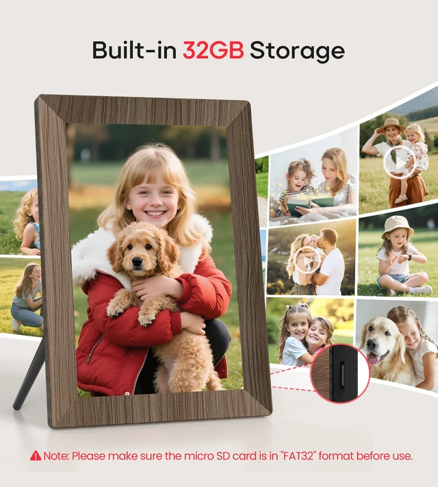 Alt view image 3 of 7 - Frameo 10.1" Digital Picture Frame, 32GB Memory WiFi Electronic Photo Frame 1280 x 800 IPS Touch Screen Share Monents Instantly Anywhere Best Gift for Dad Mom Family Friend Christmas Dark Walnut Wood