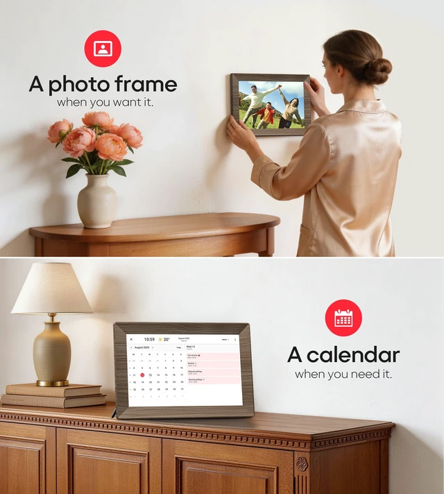 Alt view image 7 of 7 - Frameo 10.1" Digital Picture Frame, 32GB Memory WiFi Electronic Photo Frame 1280 x 800 IPS Touch Screen Share Monents Instantly Anywhere Best Gift for Dad Mom Family Friend Christmas Dark Walnut Wood