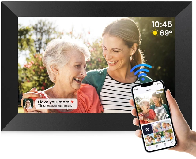 Main image of Uhale 10.1" WiFi Digital Picture Frame, Electronic Photo Frames, 32GB | 1280x800 HD IPS Touch Screen, Slideshow, Wall Mount/Tabletop, Send Photos/Videos from Phone, Gifts for Mom - Black