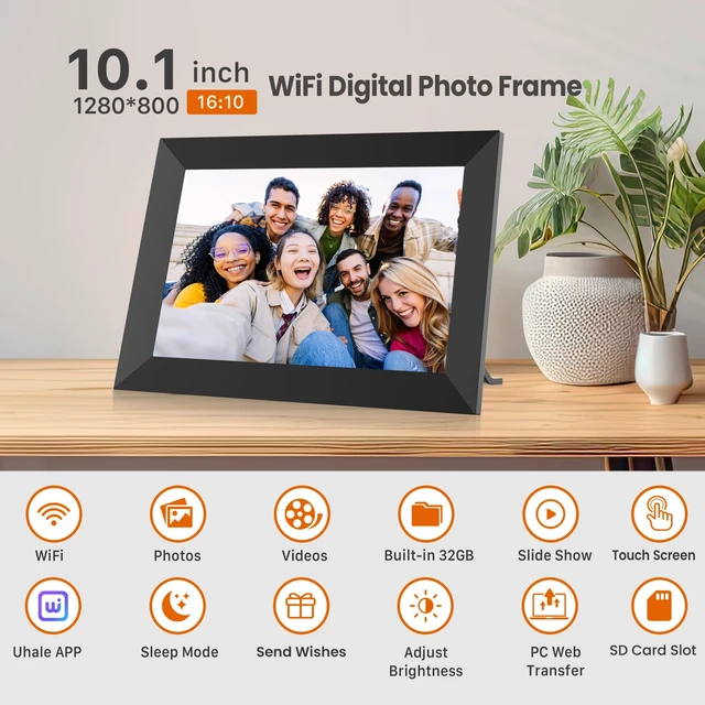Alt view image 7 of 7 - Uhale 10.1" WiFi Digital Picture Frame, Electronic Photo Frames, 32GB | 1280x800 HD IPS Touch Screen, Slideshow, Wall Mount/Tabletop, Send Photos/Videos from Phone, Gifts for Mom - Black
