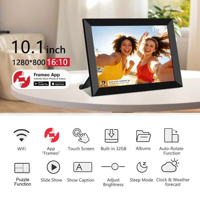 Alt view image 2 of 7 - 32GB FRAMEO 10.1 Inch Smart WiFi Digital Photo Frame 1280x800 IPS LCD Touch Screen, Auto-Rotate Portrait and Landscape, Built in 32GB Memory, Share Moments Instantly via Frameo App from Anywhere