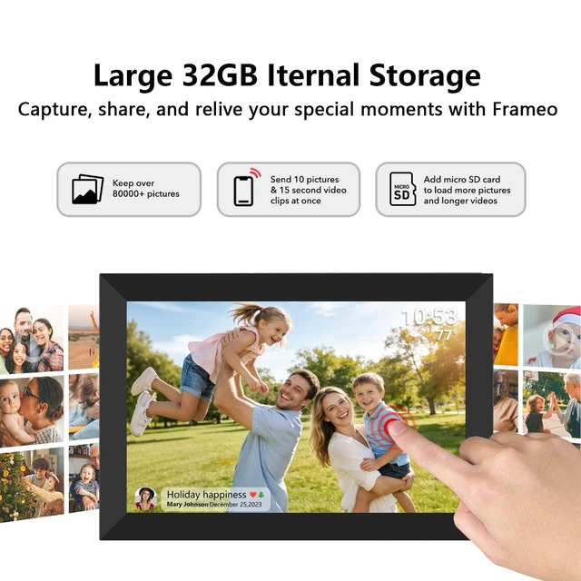 Alt view image 7 of 7 - 32GB FRAMEO 10.1 Inch Smart WiFi Digital Photo Frame 1280x800 IPS LCD Touch Screen, Auto-Rotate Portrait and Landscape, Built in 32GB Memory, Share Moments Instantly via Frameo App from Anywhere
