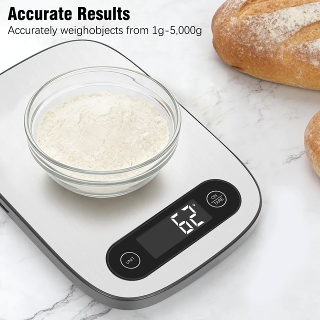 Alt view image 2 of 7 - Food Scale, 11lb Kitchen Scale with 6 Units Tare Function & Backlit LCD, Precise 1g Stainless Steel Digital Scale, Hanging Design for Baking, Cooking, Healthy Eating and Meal PrepBatteries Included