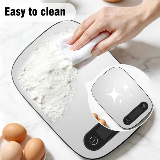 Alt view image 7 of 7 - Food Scale, 11lb Kitchen Scale with 6 Units Tare Function & Backlit LCD, Precise 1g Stainless Steel Digital Scale, Hanging Design for Baking, Cooking, Healthy Eating and Meal PrepBatteries Included