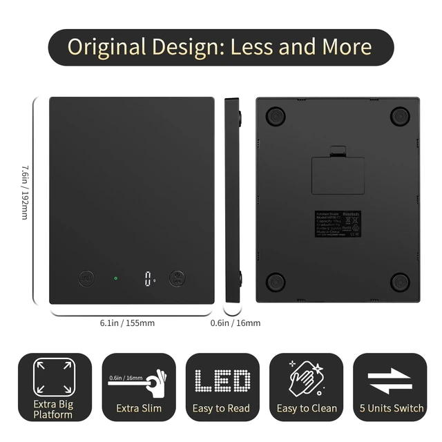 Alt view image 3 of 7 - 22lb Digital Food Scale Precision 0.1oz/1g, Kitchen Scale Big LED | Professional Factory Since 2001 Baking Scales Weight Grams and Ounces for Cooking & Coffee, Tare, 3*AAA Included, Black
