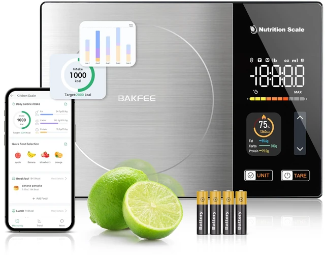 Main image of Smart Food Scale with Nutritional Calculator, 11lb Nutrition Scale | 1g Precision, Free App for Scan & Nutrients Tracking, Food Preload, Color Display, 5 Units, Stainless Steel, for Weight Loss