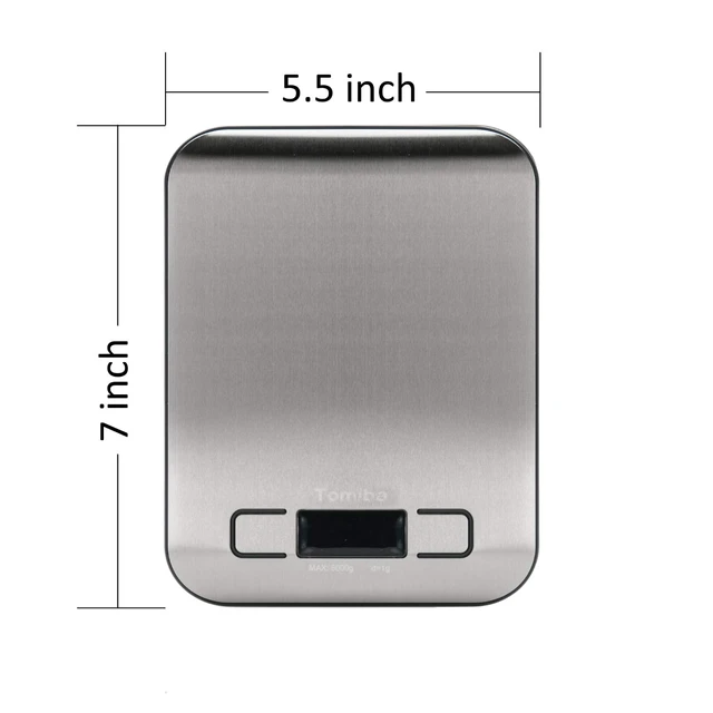 Alt view image 2 of 7 - Digital Kitchen Food Scale 11 lb Grams and Ounces Small Stainless Steel Backlit Silver Batteries Included
