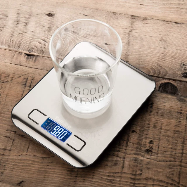 Alt view image 5 of 7 - Digital Kitchen Food Scale 11 lb Grams and Ounces Small Stainless Steel Backlit Silver Batteries Included