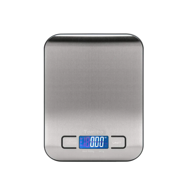 Alt view image 7 of 7 - Digital Kitchen Food Scale 11 lb Grams and Ounces Small Stainless Steel Backlit Silver Batteries Included