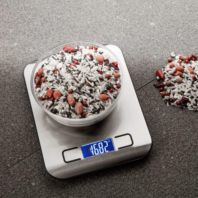 Alt view image 4 of 7 - Digital Kitchen Food Scale 11 lb Grams and Ounces Small Stainless Steel Backlit Silver Batteries Included