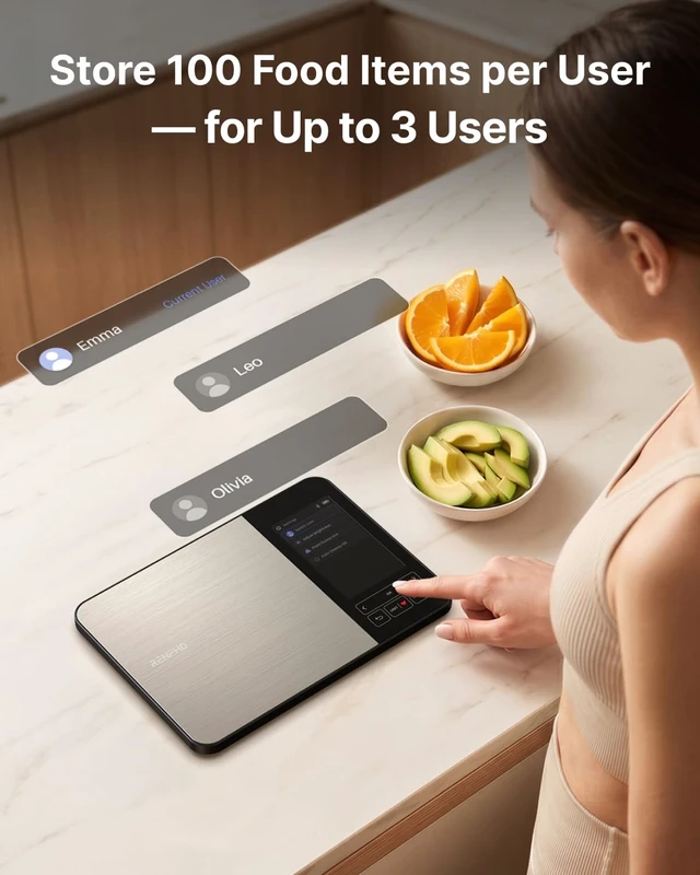 Alt view image 4 of 7 - Rechargeable Smart Food Scale with Nutritional Calculator, Calibra+ | TFT Color Display, Instant Macro, Carb Tracker, Digital Food Scale for Weight Loss, Sync with Apps, Stainless Steel