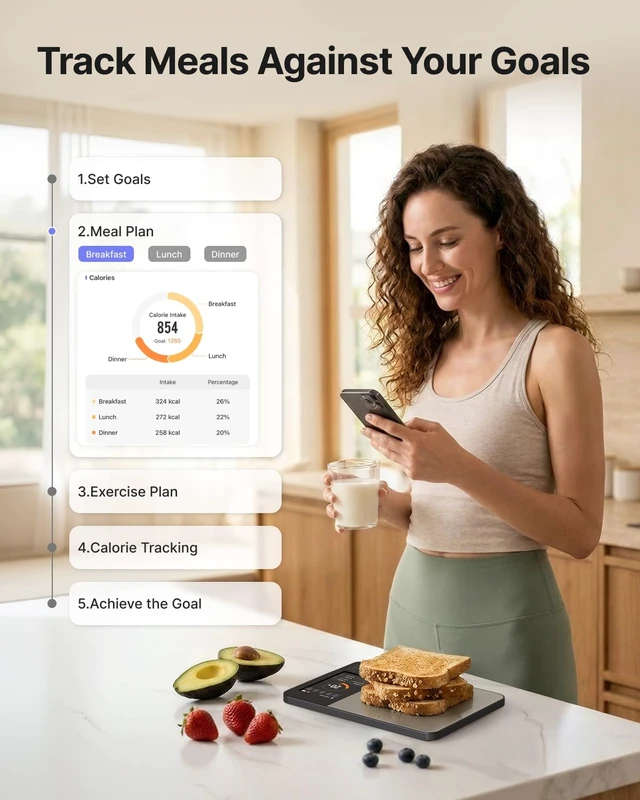 Alt view image 5 of 7 - Rechargeable Smart Food Scale with Nutritional Calculator, Calibra+ | TFT Color Display, Instant Macro, Carb Tracker, Digital Food Scale for Weight Loss, Sync with Apps, Stainless Steel