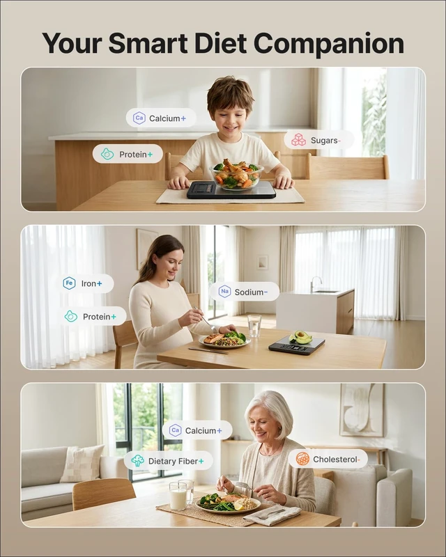 Alt view image 6 of 7 - Rechargeable Smart Food Scale with Nutritional Calculator, Calibra+ | TFT Color Display, Instant Macro, Carb Tracker, Digital Food Scale for Weight Loss, Sync with Apps, Stainless Steel
