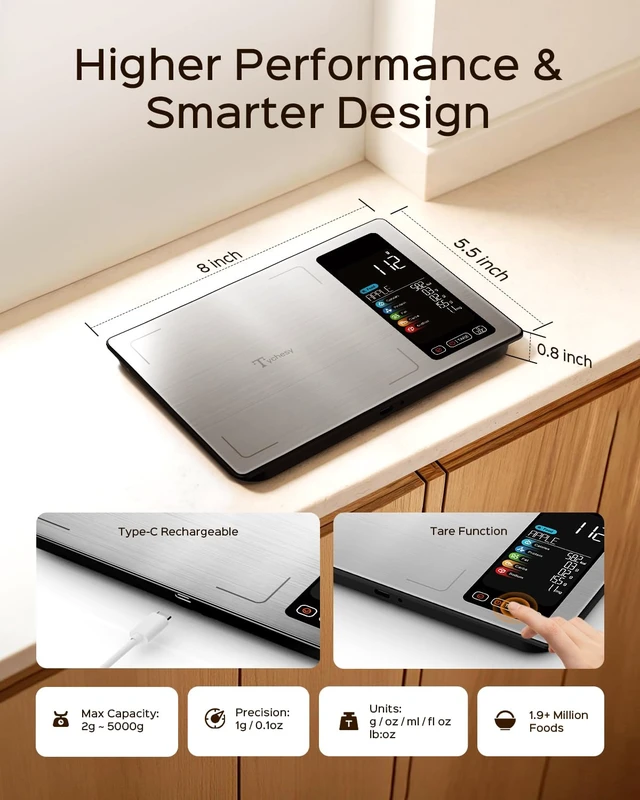 Alt view image 4 of 6 - Smart Food Scale with Nutritional Calculator, USB-C Rechargeable | Color Display, Fitdays+ App with 24 Nutrients, Barcode Scan, Calorie & Macro Tracking for Meal Prep and Weight Loss