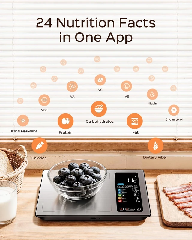 Alt view image 5 of 6 - Smart Food Scale with Nutritional Calculator, USB-C Rechargeable | Color Display, Fitdays+ App with 24 Nutrients, Barcode Scan, Calorie & Macro Tracking for Meal Prep and Weight Loss