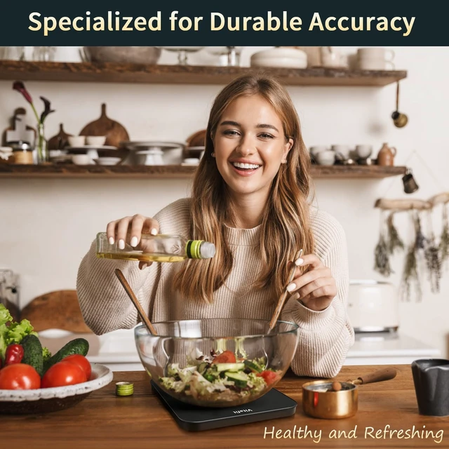 Alt view image 4 of 7 - 33lb/15kg Digital Food Scale in High Precision 0.1oz/1g, Our Own Kitchen Scale Professional Factory Since 2001, Kitchen Essentials for Cooking & Baking, LED, 3 AAA Battery, Spray Silver Black