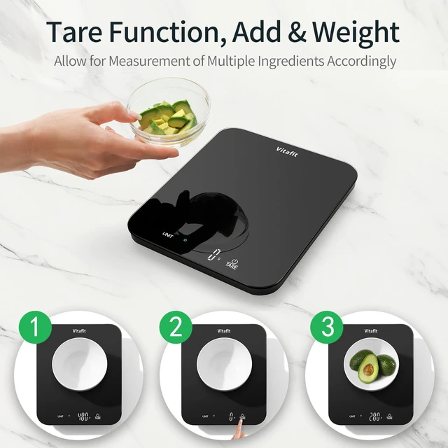 Alt view image 5 of 7 - 33lb/15kg Digital Food Scale in High Precision 0.1oz/1g, Our Own Kitchen Scale Professional Factory Since 2001, Kitchen Essentials for Cooking & Baking, LED, 3 AAA Battery, Spray Silver Black
