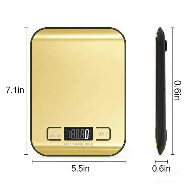 Alt view image 3 of 7 - Digital Shipping Scale,Stainless Steel Panel, Accurate Portable Postal Scale for Packages, Small Business,Kitchen, Food, Handmade, Liquids, and Boutique (Mirror Gold Battery(5kg/1g))