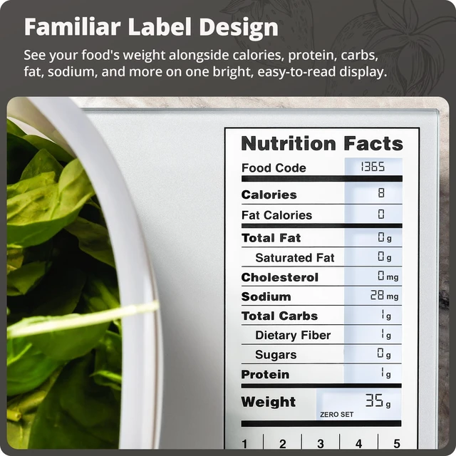 Alt view image 3 of 7 - Food Scale with Nutrition Calculator, 2,000 Codes (Silver) | Calorie Scale for Macro Tracking, Portion Control, & Weight Loss Goals, Meal Prep Totals, 99 Custom Entries, 11lb Capacity