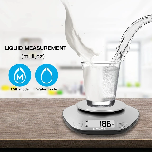 Alt view image 5 of 7 - Digital Kitchen Food Scale with Stainless Steel Bowl, 11lb/5kg | 7 Weight Units, Large Clear Display, Gram Scale, For Baking & Cooking, Wet and Dry Ingredients, Batteries Included