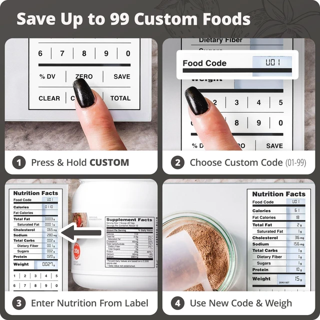 Alt view image 4 of 7 - Food Scale with Nutrition Calculator, 2,000 Codes (Silver) | Calorie Scale for Macro Tracking, Portion Control, & Weight Loss Goals, Meal Prep Totals, 99 Custom Entries, 11lb Capacity