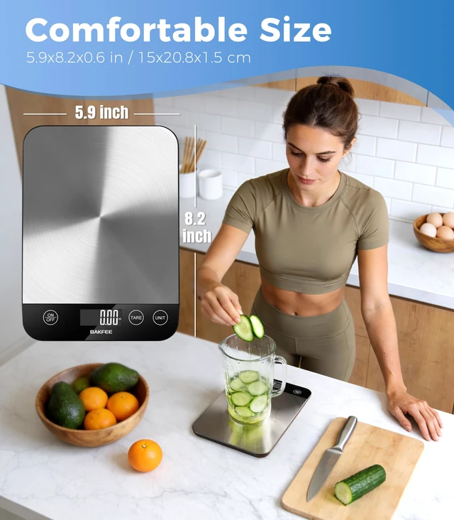 Alt view image 6 of 7 - Food Scale, 33lb Kitchen Scale, 1g Precision, USB-C Charging, Black | Premium Stainless Steel with CD-pattern texture, Easy to Read Display, 6 Units, Tare, Precise for Baking, Cooking & Food Prep