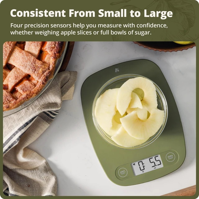 Alt view image 3 of 7 - Food Scale, Slim & Compact Build, 1g Precision (Moss Green) | Digital Kitchen Scale for Cooking, Meal Prep & Portion Control, Tare, Auto Shut-Off, g/oz/lb/ml Conversion & Calorie Tracking