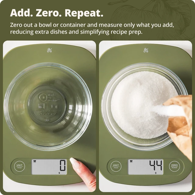 Alt view image 4 of 7 - Food Scale, Slim & Compact Build, 1g Precision (Moss Green) | Digital Kitchen Scale for Cooking, Meal Prep & Portion Control, Tare, Auto Shut-Off, g/oz/lb/ml Conversion & Calorie Tracking