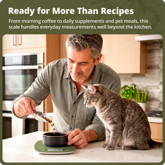 Alt view image 5 of 7 - Food Scale, Slim & Compact Build, 1g Precision (Moss Green) | Digital Kitchen Scale for Cooking, Meal Prep & Portion Control, Tare, Auto Shut-Off, g/oz/lb/ml Conversion & Calorie Tracking
