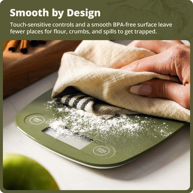 Alt view image 6 of 7 - Food Scale, Slim & Compact Build, 1g Precision (Moss Green) | Digital Kitchen Scale for Cooking, Meal Prep & Portion Control, Tare, Auto Shut-Off, g/oz/lb/ml Conversion & Calorie Tracking