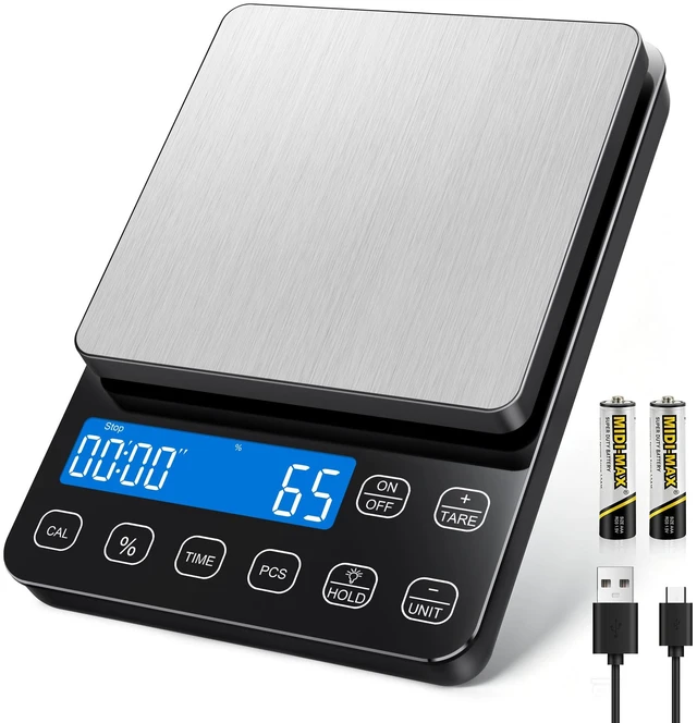 Main image of Food Scale, 0.1g/0.001oz High Precision Kitchen Scale with Percentage Mode | 22 lb Kitchen Scale with Timer, PCS, USB-C & AAA Dual Power, Stainless Steel Platform for Sourdough, Baking & Cooking