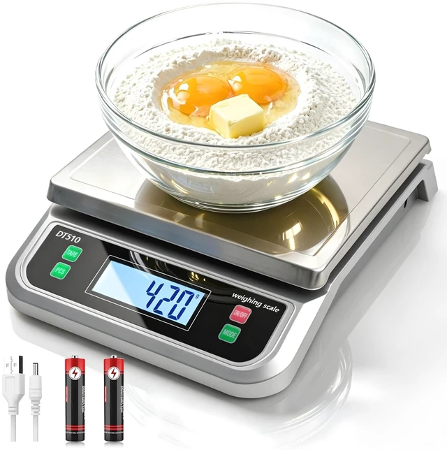 Main image of 88lb Food Scale Stainless Steel with 6 Unit and Tare PCS Funtion | Commercial Kitchen Scale, with Full View LCD Display Large Kitchen Scale for Baking, Cooking, flour, fruits Silver