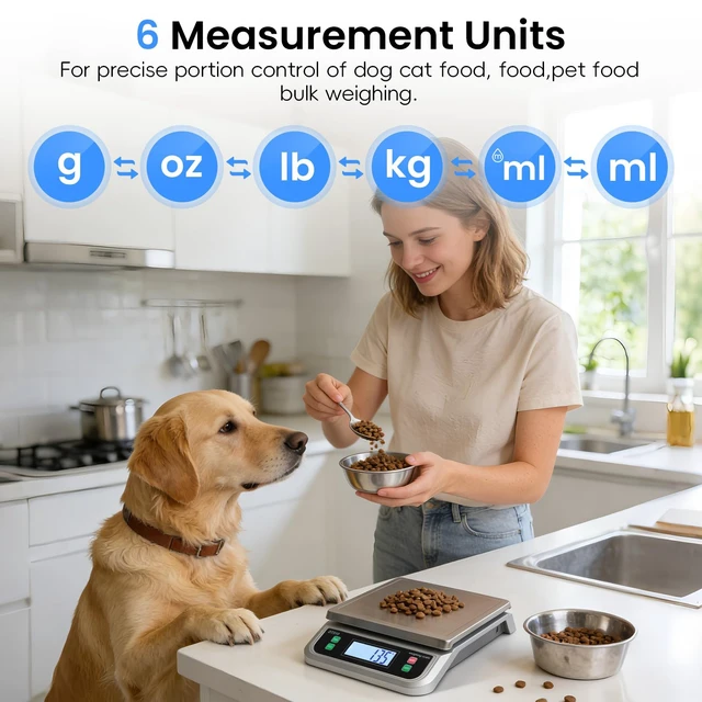 Alt view image 3 of 7 - 88lb Food Scale Stainless Steel with 6 Unit and Tare PCS Funtion | Commercial Kitchen Scale, with Full View LCD Display Large Kitchen Scale for Baking, Cooking, flour, fruits Silver