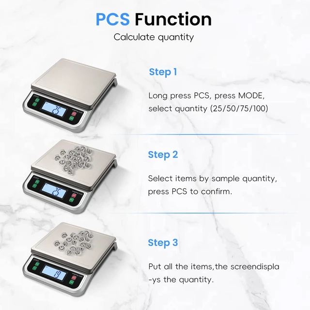 Alt view image 5 of 7 - 88lb Food Scale Stainless Steel with 6 Unit and Tare PCS Funtion | Commercial Kitchen Scale, with Full View LCD Display Large Kitchen Scale for Baking, Cooking, flour, fruits Silver